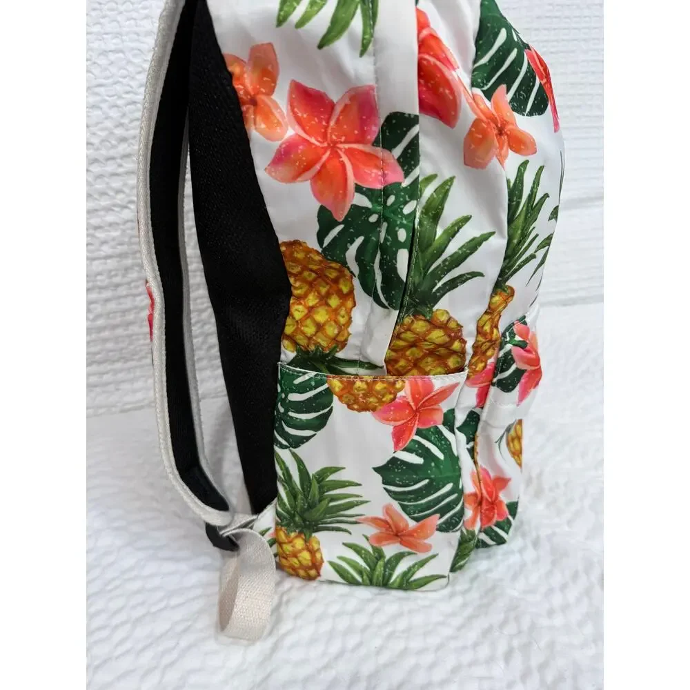 Pineapple Tropical Floral Backpack Hawaiian Beach Travel School Bag White Orange